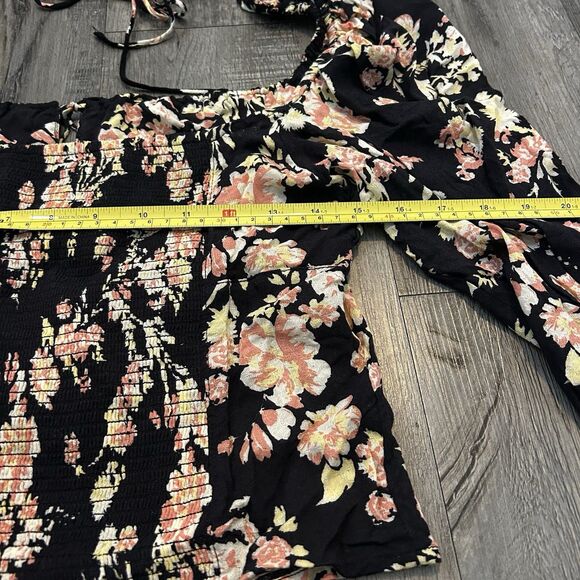 Free People Hilary Printed Long Sleeve Top Womens Size XL Black Floral Crop - Picture 7 of 8